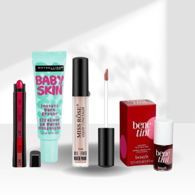 Pack Of 4 Cosmetic Bundle – Includes Primer, Councilor, Tint, Lipstick - velvetglow